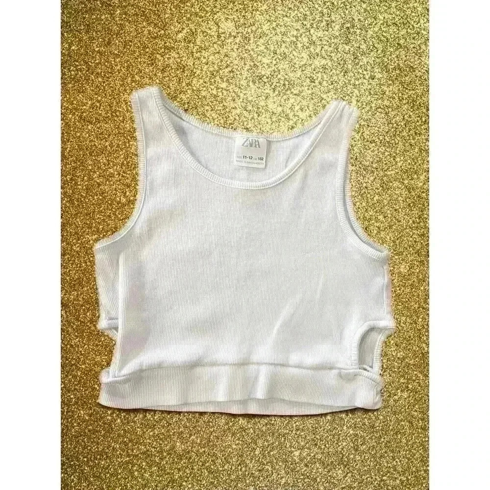 ZARA‎ Womens Sleeveless Top Size 11/12 White Tank Crop Basics Cotton (0139)